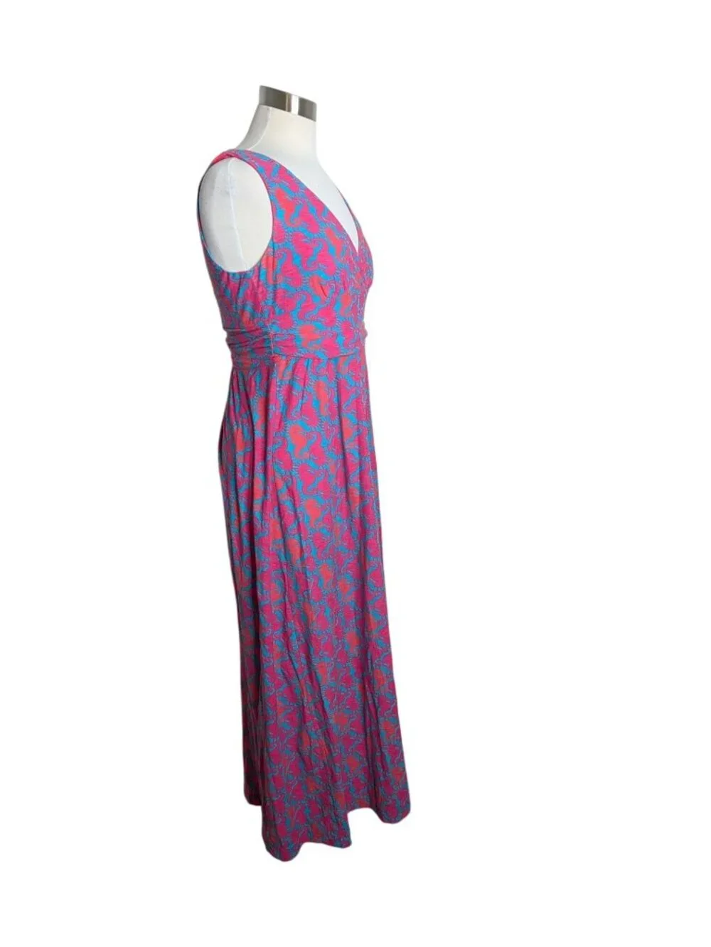 Lilly Pulitzer Sloane Maxi Dress Pink Blue Seahorse V-Neck Resort Wear M $218 - Picture 9 of 11